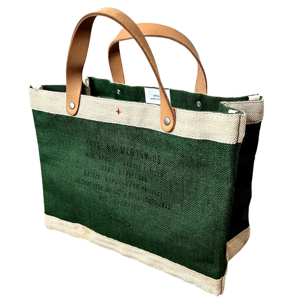 Apolis Global Citizen Magnolia Market Green Tote Bag 100% Natural Golden Jute - Picture 2 of 15
